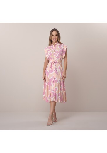 Vestido Lais Em Viscolinho Rosa Tatá Martello Primavera/Verão 2026