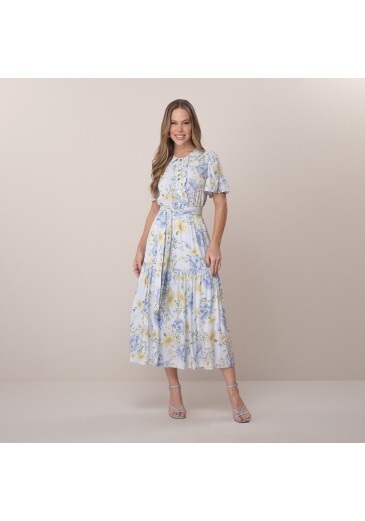 Vestido Catharina Em Viscose Azul Tatá Martello Primavera/Verão 2026