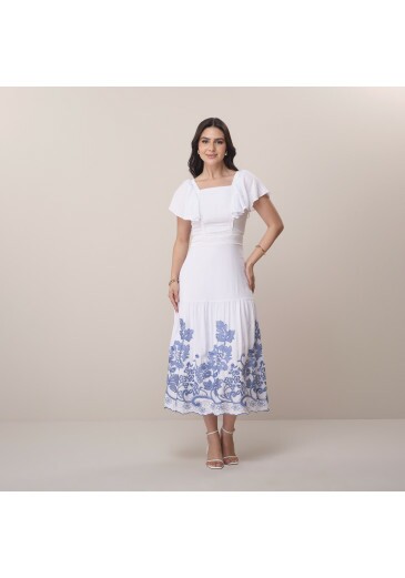 Vestido Renata Em Viscolinho Bordado Off White Tata Martello Primavera/Verão 2026