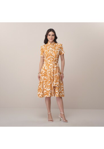 Vestido Elisa Em Linho Caribe Laranja Tata Martello Primavera/Verão 2026