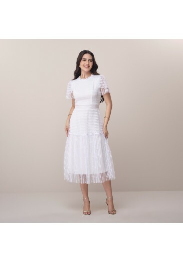 Vestido Lucilene Em Tule Bordado Off White Tatá Martello Primavera/Verão 2026