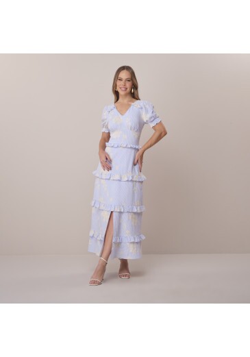 Vestido Priscila Em Tricoline Listrado Bordado Azul Tata Martello Primavera/Verão 2026