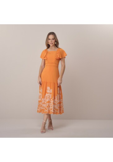 Vestido Renata Em Viscolinho Bordado Laranja Tata Martello Primavera/Verão 2026