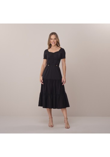 Vestido Franciele Em Crepe Maresia E Renda Preto Tata Martello Primavera/Verão 2026
