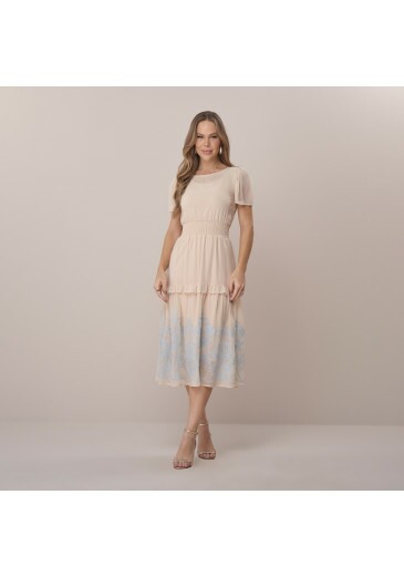 Vestido Camili Em Crepe Bege Tatá Martello Primavera/Verão 2026