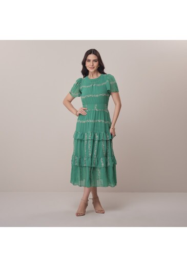 Vestido Janete Em Crepe Verde Tatá Martello Primavera/Verão 2026
