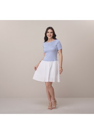 Vestido Stefany Em Malha Trista E Tricoline Azul Tata Martello Primavera/Verão 2026