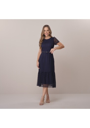 Vestido Suelen Em Guippir Azul Tatá Martello Primavera/Verão 2026
