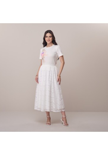 Saia Elenice Em Renda Francesa Off White Tatá Martello Primavera/Verão 2026