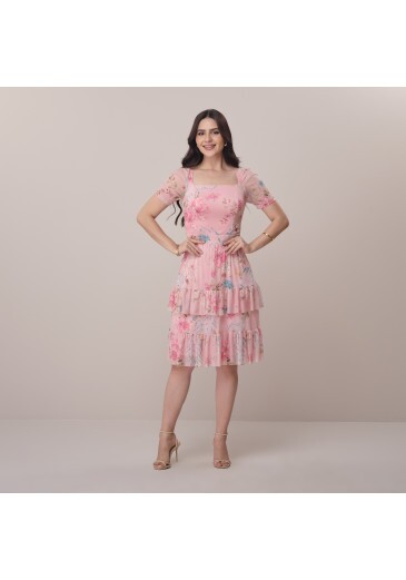 Vestido Flora Em Tule Estampa Exclusiva Pink Tata Martello Primavera/Verão 2026