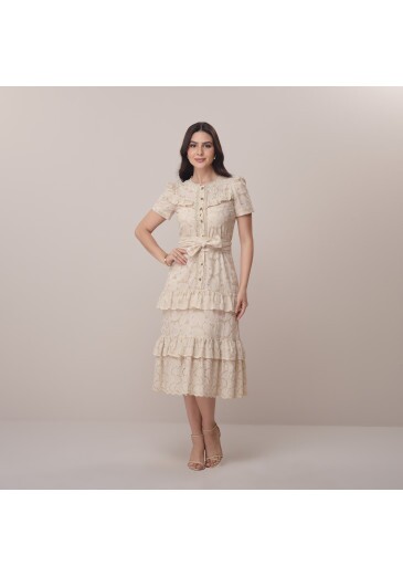 Vestido Gislaine Em Laise Barrada Bege Tata Martello Primavera/Verão 2026