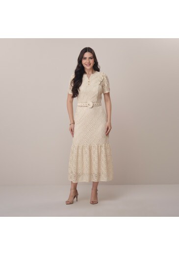Vestido Rosimeire Em Tel Sevilha Bege Tata Martello Primavera/Verão 2026
