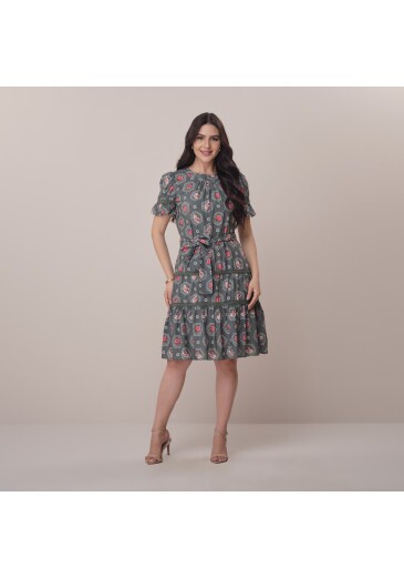 Vestido Melinda Em Crepe Gloss Estampa Exclusiva Verde Escuro Tata Martello Primavera/Verão 2026