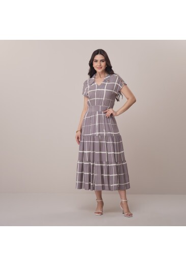 Vestido Thais Em Rayon Slub Cinza Tata Martello Primavera/Verão 2026
