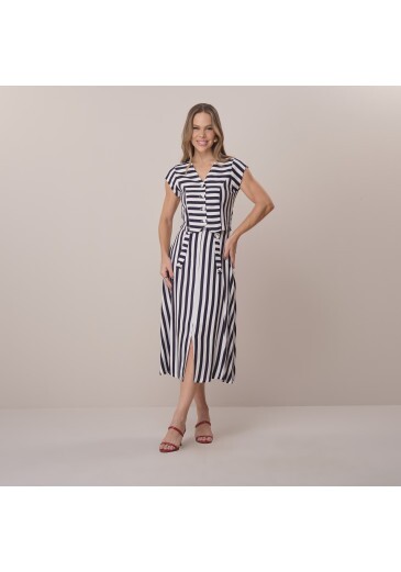 Conjunto Mila Em Linho Listrado Preto Tata Martello Primavera/Verão 2026