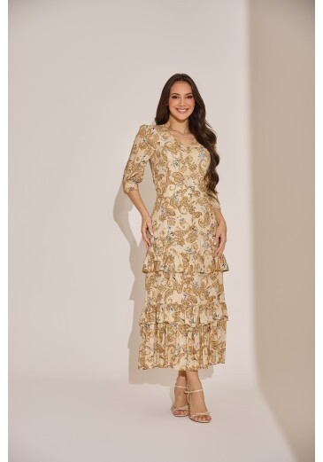 Vestido Poliana Em Crepe Caqui Tata Martello Primavera/Verão 2027