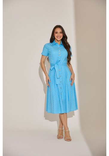 Vestido Fabiana Em Tricoline Azul Tata Martello Primavera/Verão 2027