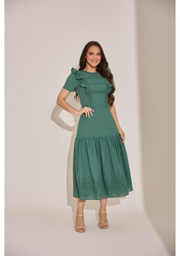 Vestido Elis Em Algodão Verde Tata Martello Primavera/Verão 2027