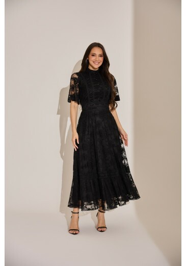 Vestido Irene Em Renda Preto Tata Martello Primavera/Verão 2027