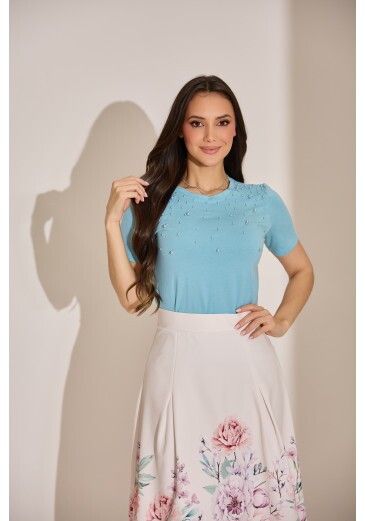 Blusa Carol Em Malha Azul Tata Martello Primavera/Verão 2027