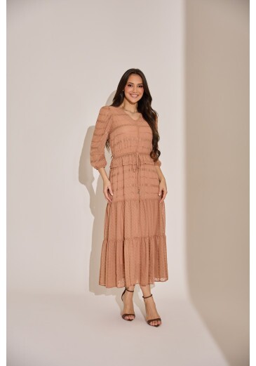 Vestido Marceli Em Chiffon Bege Tata Martello Primavera/Verão 2027