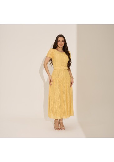 Vestido Samara Em Renda Crochet Amarelo Tata Martello Primavera/Verão 2027