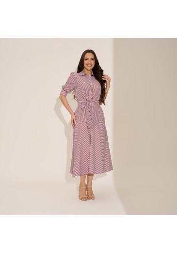 Vestido Kiara Em Algodão Listrado Vermelho Tata Martello Primavera/Verão 2027