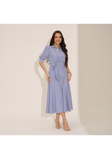 Vestido Kiara Em Algodão Listrado Azul Tata Martello Primavera/Verão 2027