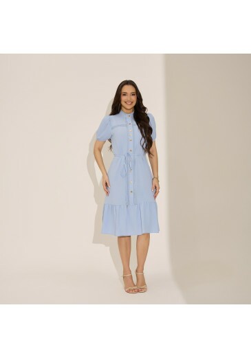 Vestido Vanessa Em Crepe Flow Com Renda Azul Tata Martello Primavera/Verão 2027