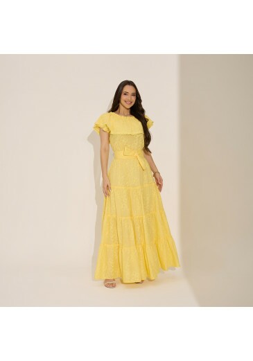 Vestido Marilia Em Bordado Amarelo Tata Martello Primavera/Verão 2027