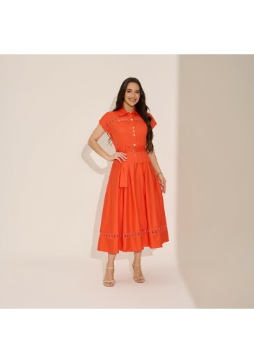 Vestido Tayla Em Tricoline Laranja Tata Martello Primavera/Verão 2027