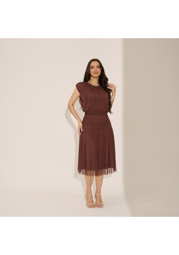 Vestido Isis Em Tule Marrom Tata Martello Primavera/Verão 2027