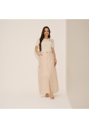 Saia Liana Em Linho Cotton Bege Tata Martello Primavera/Verão 2027