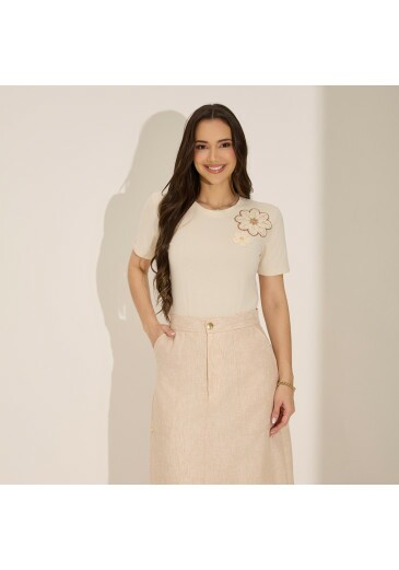 Blusa Olivia Em Malha Conforto Com Aplicação Bege Tata Martello Primavera/Verão 2027