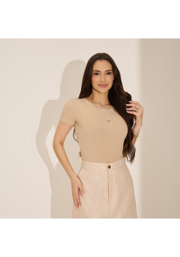 Blusa Debora Em Malha Canelada Premium Bege Tata Martello Primavera/Verão 2027