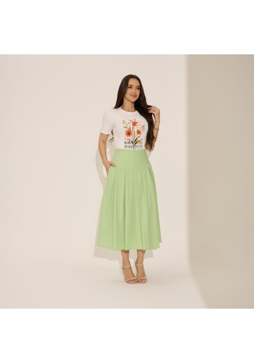 Saia Agata Em Linho Fontana Verde Tata Martello Primavera/Verão 2027