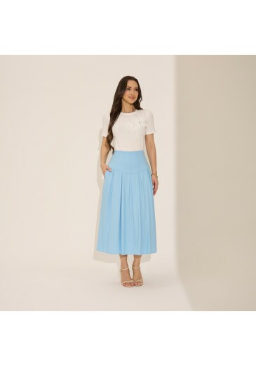 Saia Agata Em Linho Fontana Azul Tata Martello Primavera/Verão 2027