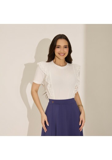 Blusa Maria Em Malha Conforto Com Renda Branco Tata Martello Primavera/Verão 2027