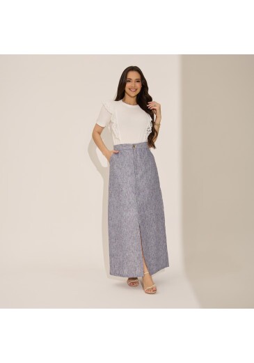 Saia Liana Em Linho Cotton Cinza Tata Martello Primavera/Verão 2027