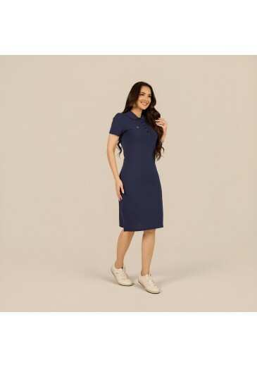 Vestido Pilar Em Malha Piquet Azul Marinho Tata Martello Primavera/Verão 2027
