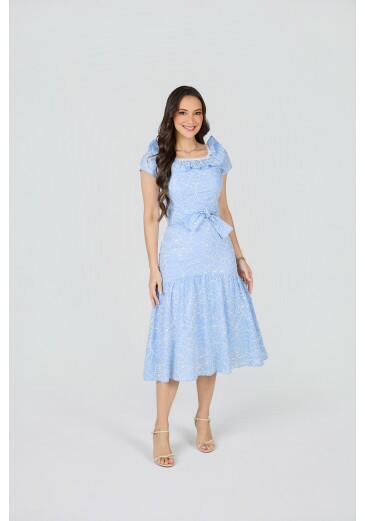Vestido Poliana Em Bordado Caleb Azul Tata Martello Primavera/Verão 2027