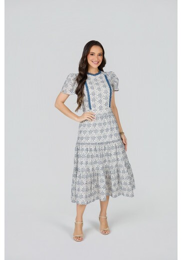 Vestido Simone Em Algodão Bordado Azul Tata Martello Primavera/Verão 2027