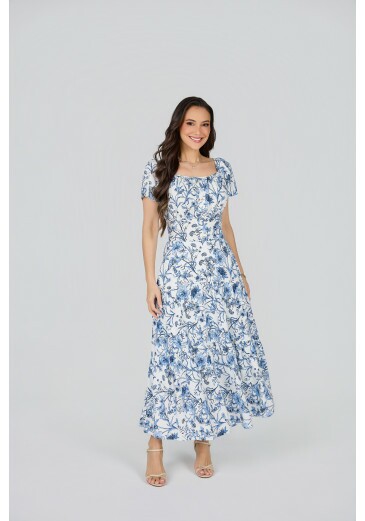 Vestido Talita Em Linho Estampado Azul Tata Martello Primavera/Verão 2027