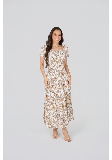 Vestido Talita Em Linho Estampado Marrom Tata Martello Primavera/Verão 2027