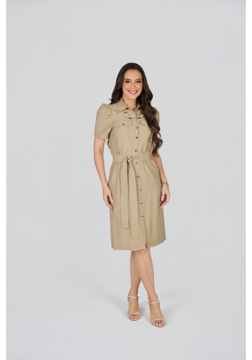 Vestido Camila Em Alfaiataria Dominique Bege Tata Martello Primavera/Verão 2027