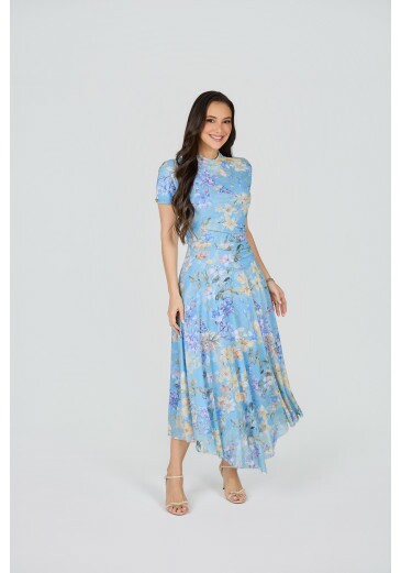 Vestido Diana Em Tule Estampado Azul Tata Martello Primavera/Verão 2027