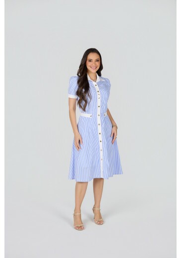 Vestido Eliana Em Tricoline Azul Tata Martello Primavera/Verão 2027
