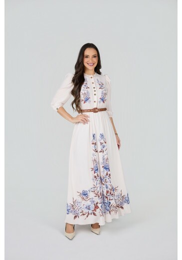 Vestido Nubia Em Crepe Gloss Estampa Exclusiva Azul Tata Martello Primavera/Verão 2027