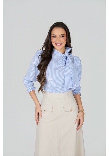 Blusa Valeria Em Algodão Bordado Azul Tata Martello Primavera/Verão 2027
