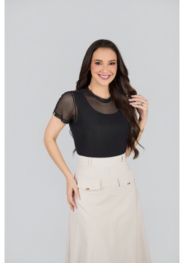 Blusa Daniela Em Tule Liso Preto Tata Martello Primavera/Verão 2027